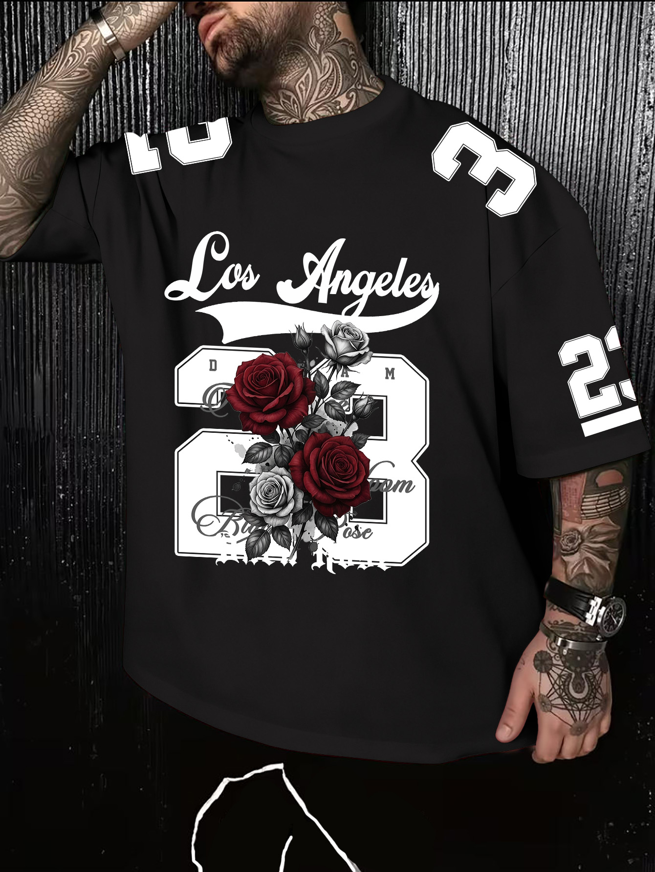 Street Fashion Los Angeles - メンズ アメリカン レトロ ロサンゼルス 23 ローズプリント