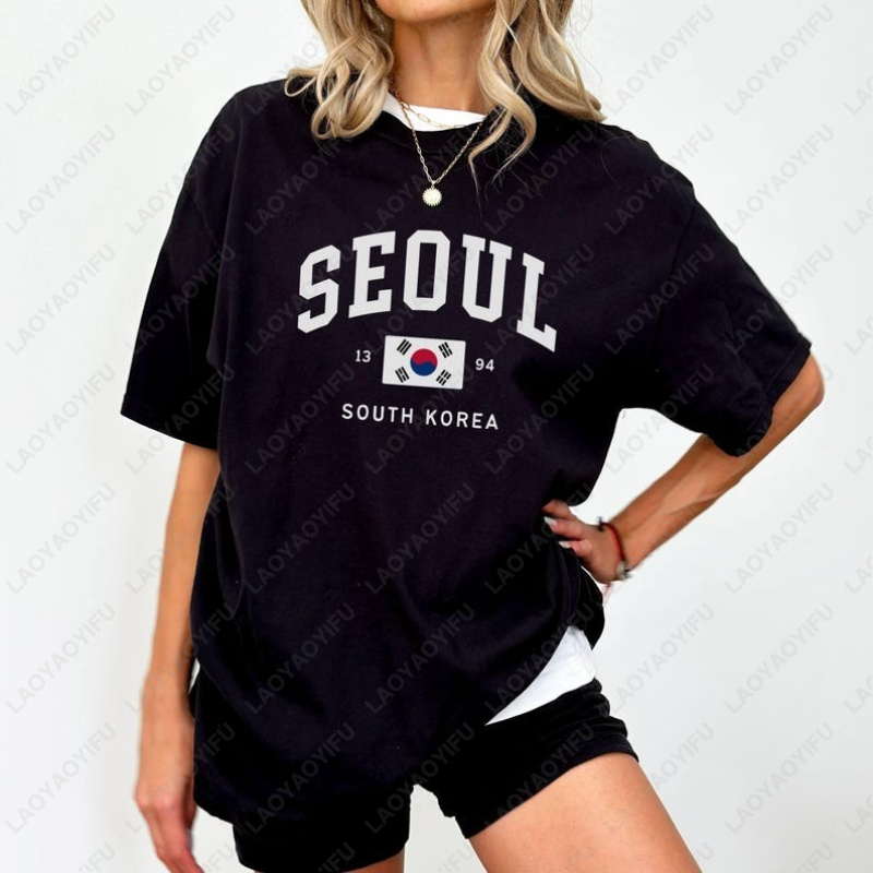 Street Fashion Seoul - ソウル韓国旗ユニセックス Tシャツヴィンテージクラシックファッションストリートトップス男性女性高品質綿ストリートファッション Tシャツ