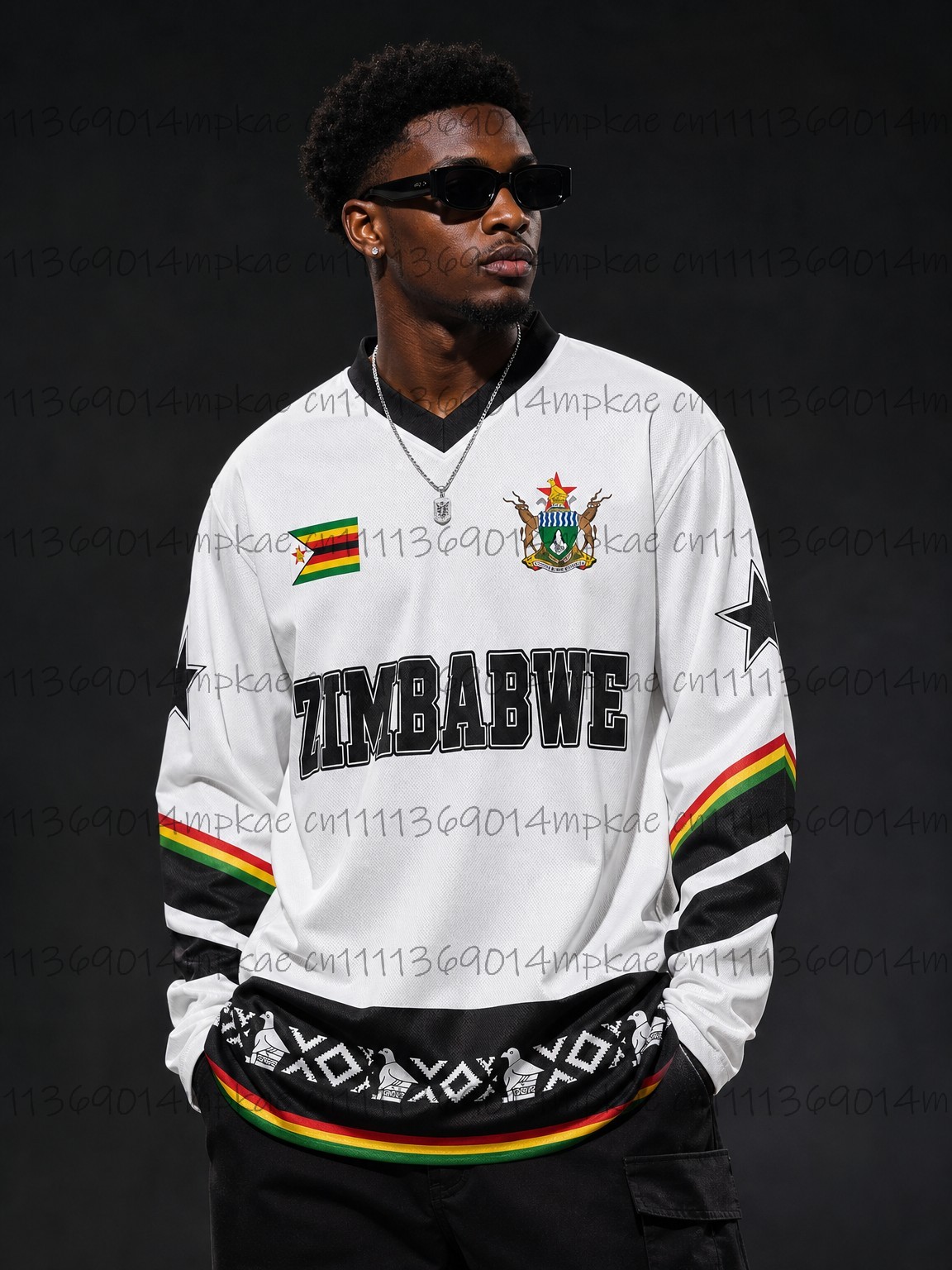 Street Fashion Us - 秋のジンバブエ民族風ストリートスタイルプリントメンズVネック長袖Tシャツ、ファッショナブルなルーズレトロスポーツシャツ、メンズトップス