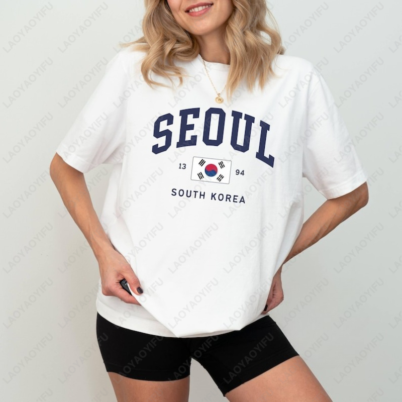 ソウル韓国旗ユニセックス Tシャツヴィンテージクラシックファ - Street Fashion Seoul のレビューと価格