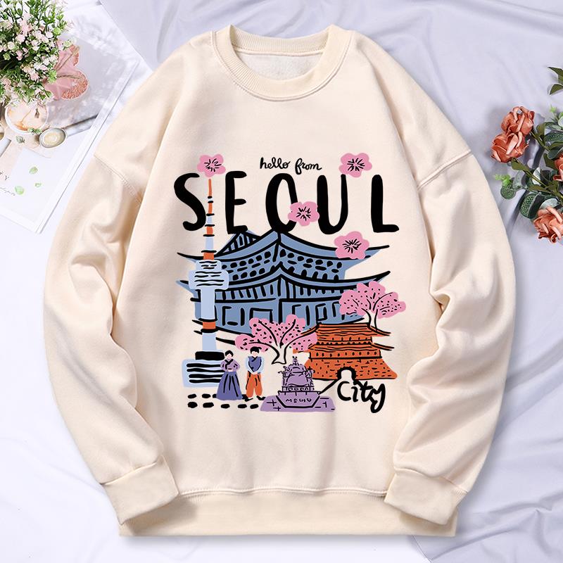 ソウル美しい風景印刷レディースフード付き秋カジュアル暖かいパ - Street Fashion Seoul のレビューと価格