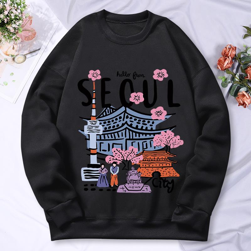 ソウル美しい風景印刷レディースフード付き秋カジュアル暖かいパ - Street Fashion Seoul のレビューと価格