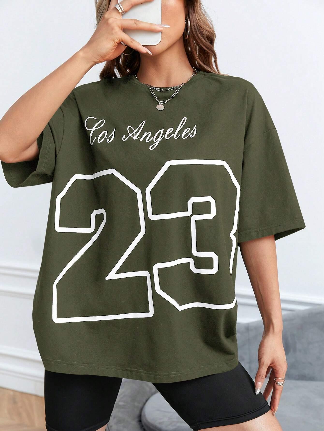 女性用Tシャツ,23文字がプリントされたベーシックでカジュア - Street Fashion Los Angeles のレビューと価格