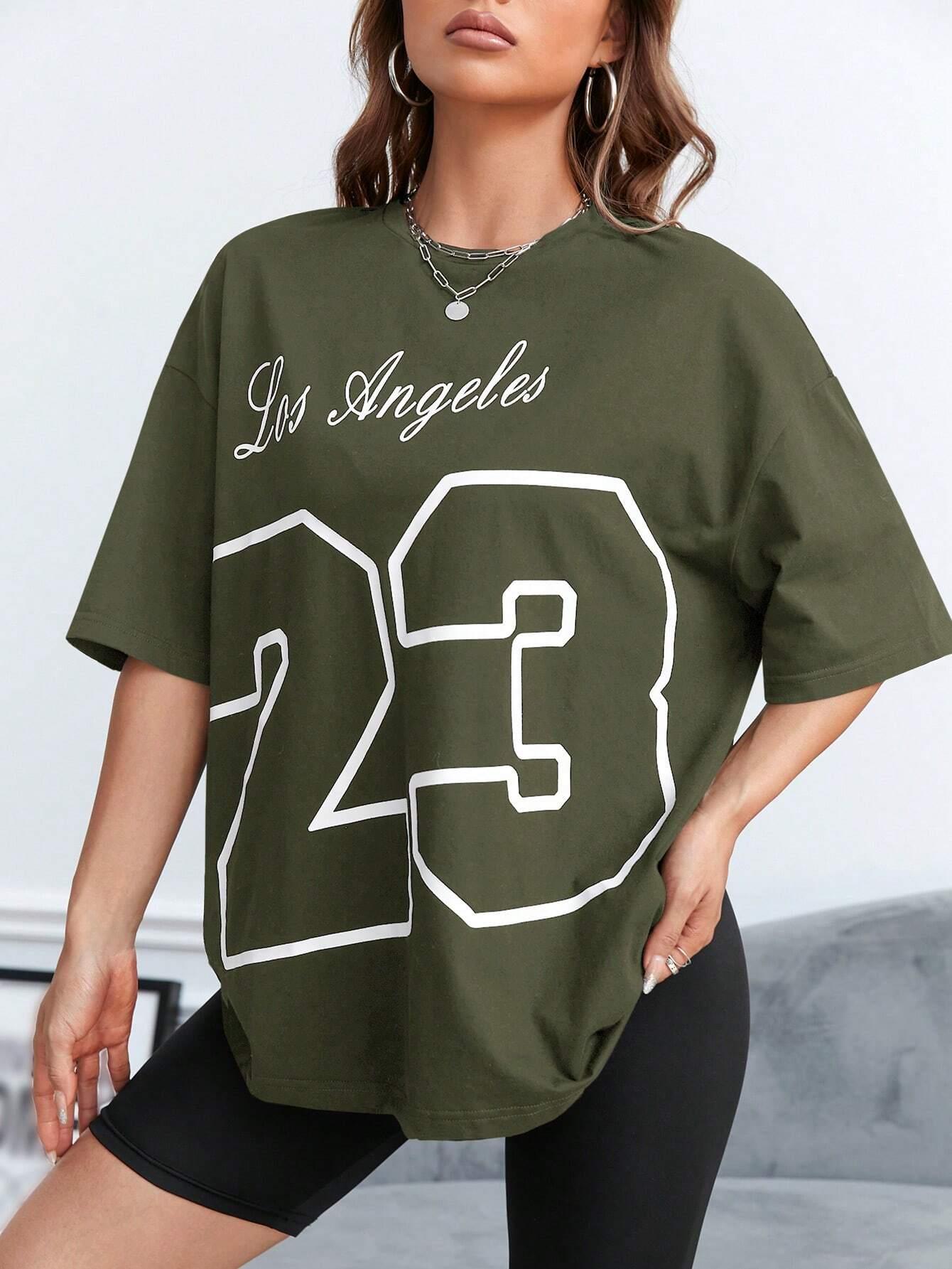 女性用Tシャツ,23文字がプリントされたベーシックでカジュア - Street Fashion Los Angeles のレビューと価格