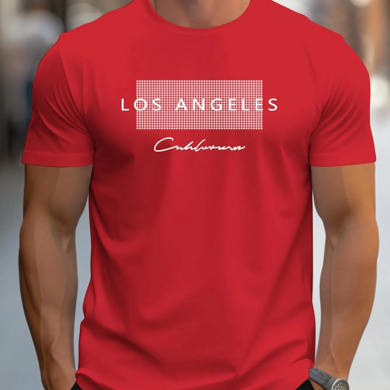 夏のメンズカジュアルルーズTシャツ、ロサンゼルスレタープリン - Street Fashion Los Angeles のレビューと価格