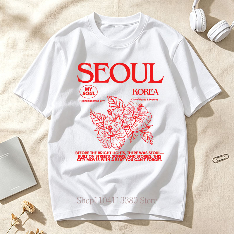 韓国スタイルソウルハイビスカスプリント Tシャツ女性のための - Street Fashion Seoul のレビューと価格