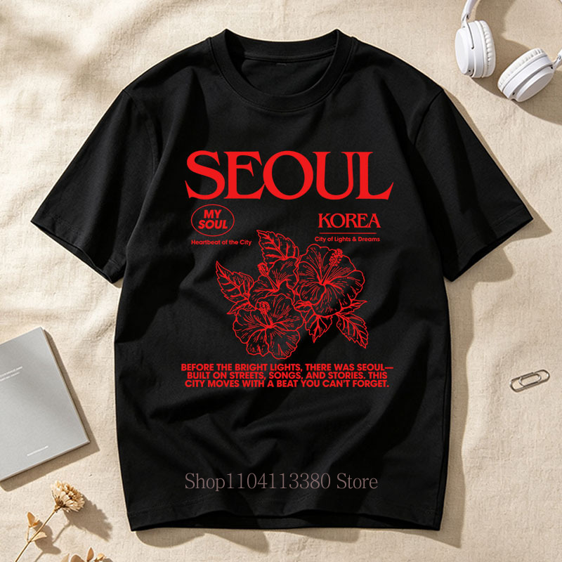 韓国スタイルソウルハイビスカスプリント Tシャツ女性のための - Street Fashion Seoul のレビューと価格