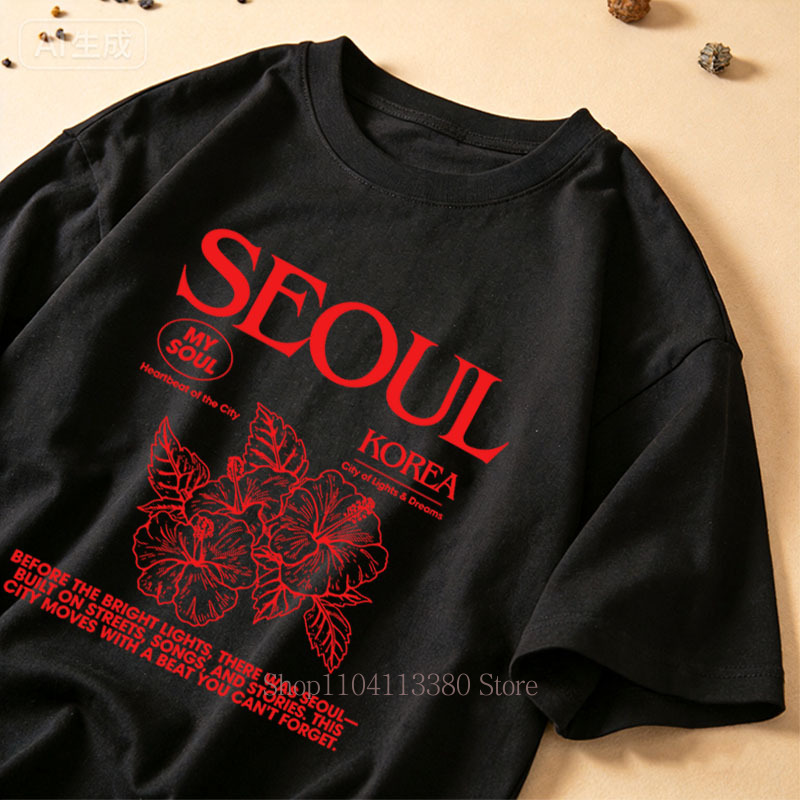 韓国スタイルソウルハイビスカスプリント Tシャツ女性のための - Street Fashion Seoul のレビューと価格