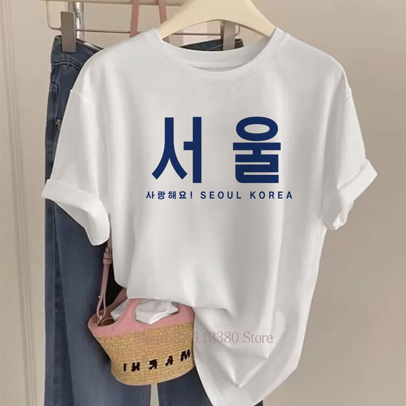 ソウル韓国グラフィックプリント Tシャツ女性のための夏のカジ - Street Fashion Seoul のレビューと価格