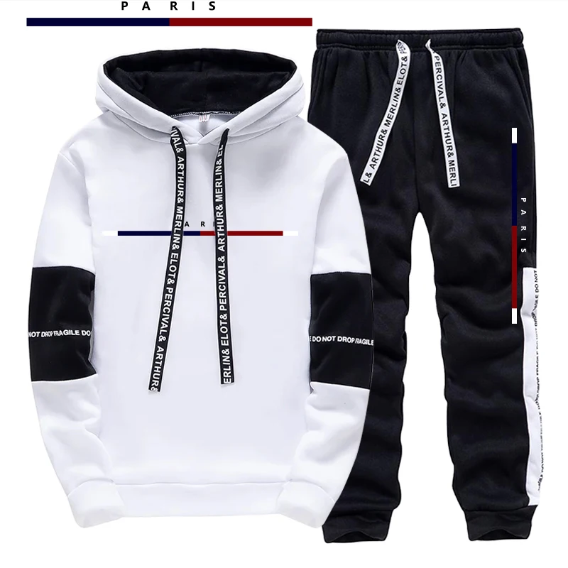 パリファッションプリントメンズセット/パーカー/パンツ秋のデ - Street Fashion Us のレビューと価格